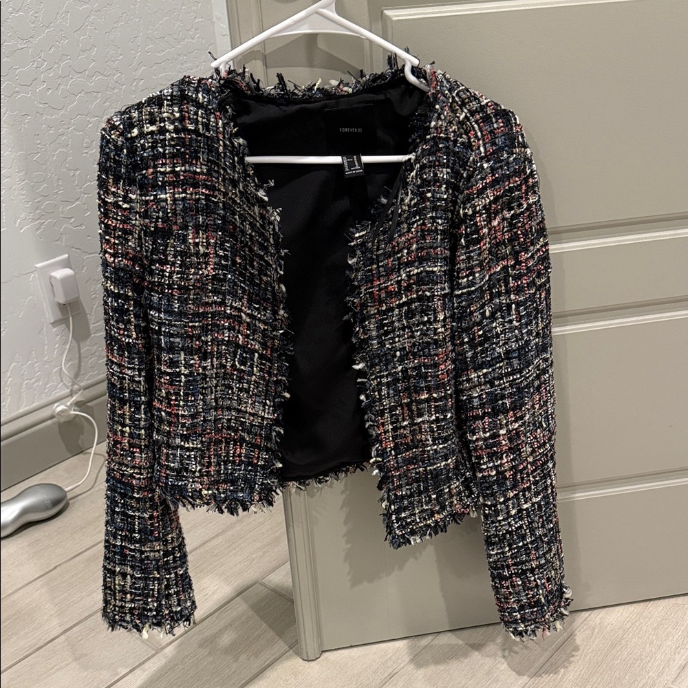 Women's Black and Red Tweed Blazer